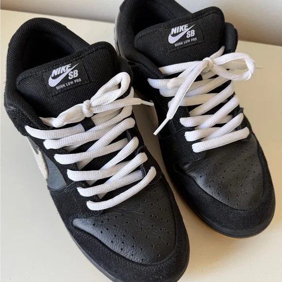 Nike SB Dunk Low Pro Black and White Sneakers with Gum Sole Size 12 - Picture 3 of 6